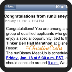 Confirmation email received from runDisney